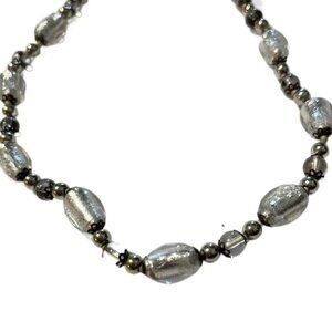 Silver Beaded Necklace – 14” Handmade Statement Piece